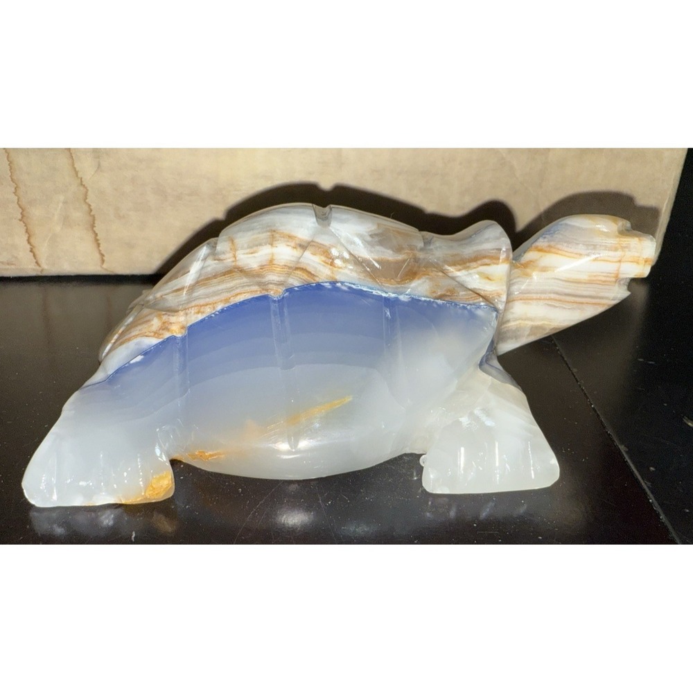 Blue Banded Onyx Turtle Carving Heavy Animal 6"L Flaw*